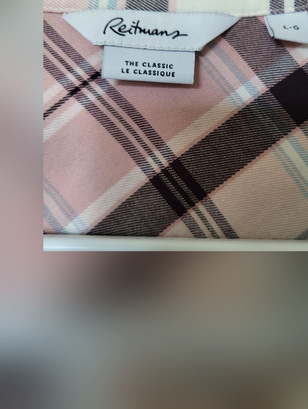 Reitmans "The Classic" Plaid Button Down Shirt - Pink & Grey - Size L - Picture 3 of 3
